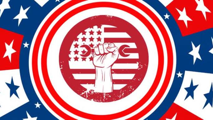 美国图案旗帜上的手用扳手动画