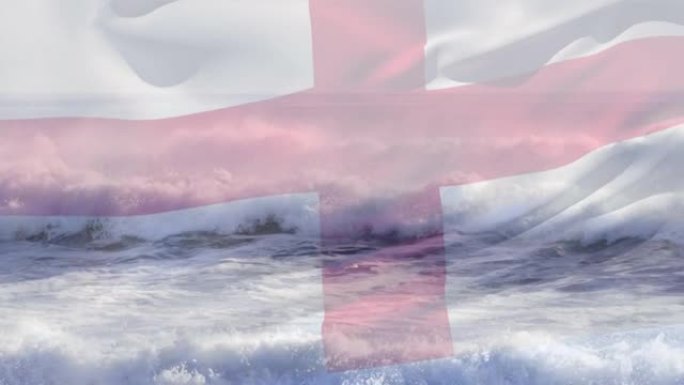 英国国旗在海浪中飘扬的动画