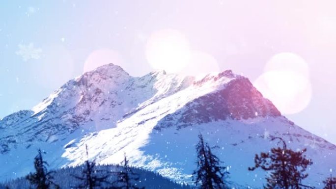 山区冬季景观中的积雪动画