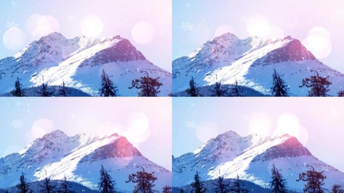 山区冬季景观中的积雪动画