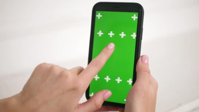 滑动绿色屏幕在广告模拟色键手机表面的应用。