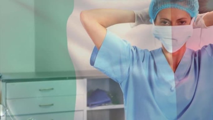意大利国旗在手术室中挥舞着女外科医生的动画