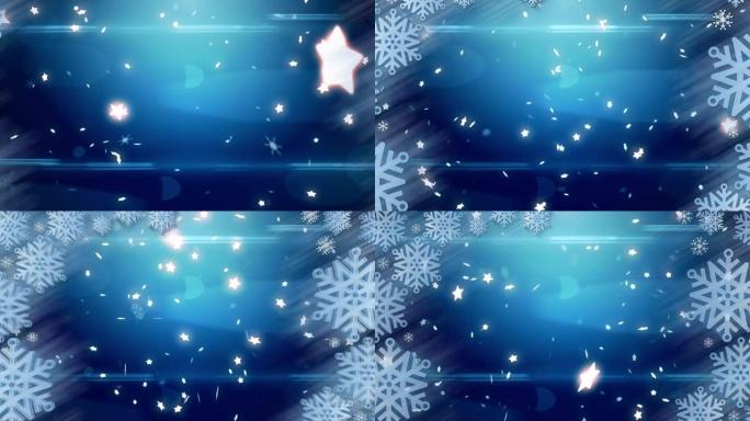星星和雪落在绿色背景上的动画