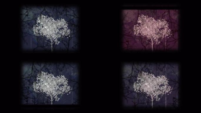 针对黑色背景上令人毛骨悚然的树木的vhs故障效果的数字动画
