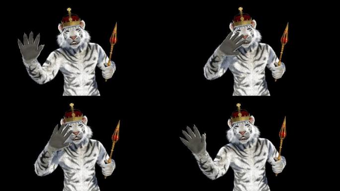 2022年的虎王，3D模型的动物挥舞爪子，动画，透明背景