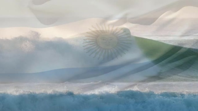 阿根廷国旗的数字构图在海中挥舞着鸟瞰图