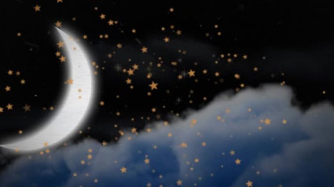 圣诞节星星在月亮的夜晚背景下坠落的动画