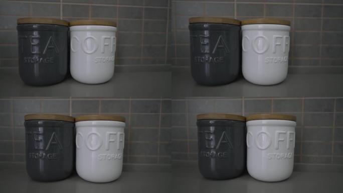 茶和咖啡储存用木盖陶瓷罐