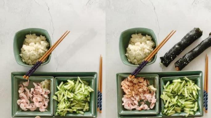 社交媒体寿司的垂直食品准备博客蒙太奇