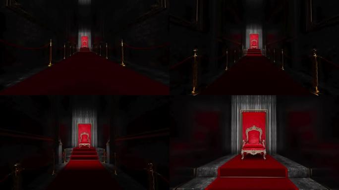 红毯节日场景动画，红色皇家椅子。