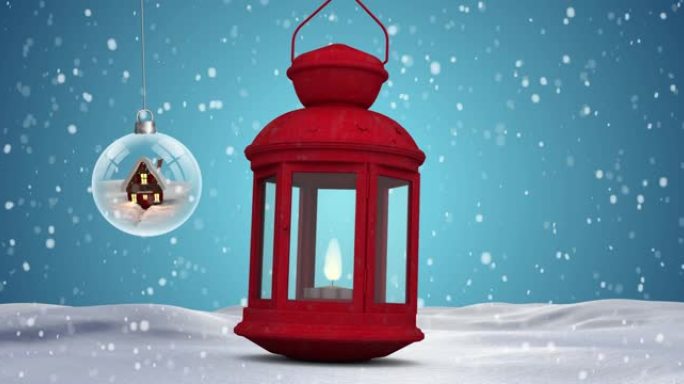 圣诞花灯装饰上的雪的动画