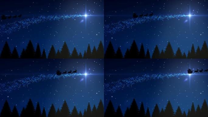 带有驯鹿和冬季景观的雪橇上的圣诞老人的红点动画