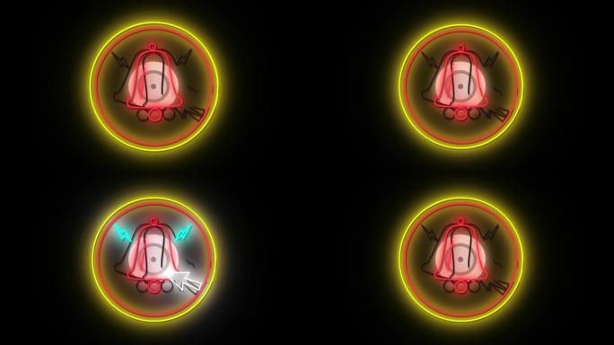 黄色和红色环红色霓虹灯图标的动画，黑色带有闪烁的数据加载环