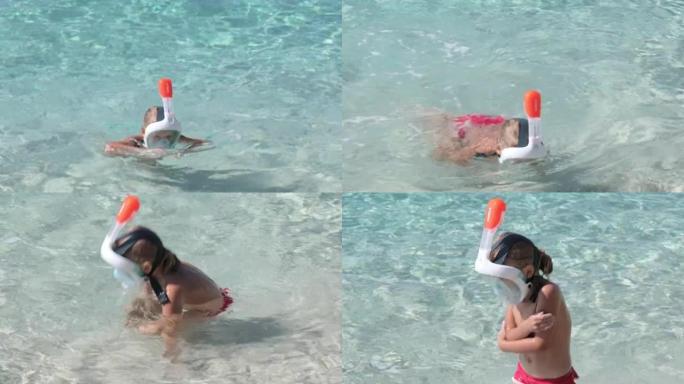 这个女孩在海里游泳。