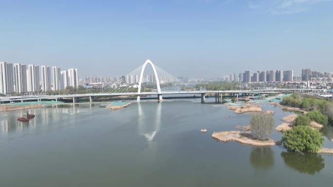 临沂城市宣传通达路大桥航拍龙湾祊河环境美