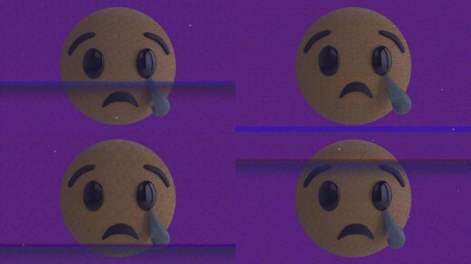 带有噪音的悲伤表情图标在屏幕上的动画