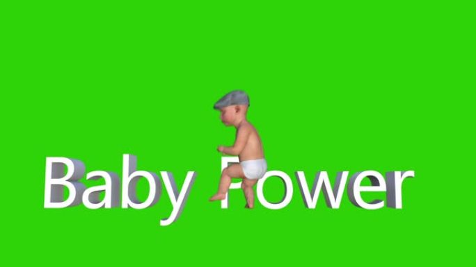 婴儿跳过婴儿电源文本，绿屏Chromakey