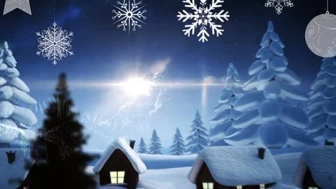 冬季景观上的圣诞节装饰动画