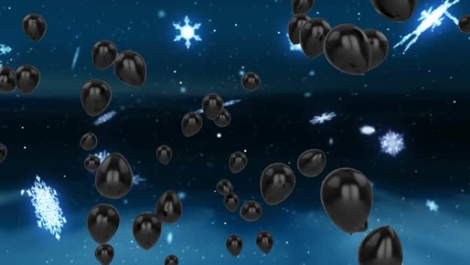 黑色气球在雪地上飞行的动画