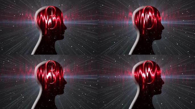 人头和 β 脑电波的动画剪影