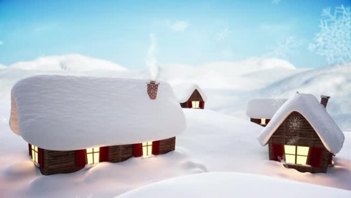 冬天的风景和房屋上积雪的动画