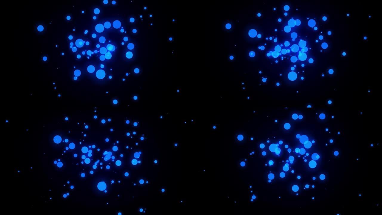 蓝色滴。摘要背景。浅暗背景下水中各种气泡的宏观拍摄。悬浮在水面上的油中的空气球