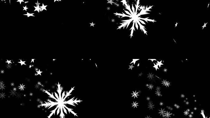 圣诞星星和雪花落在黑色背景上的动画
