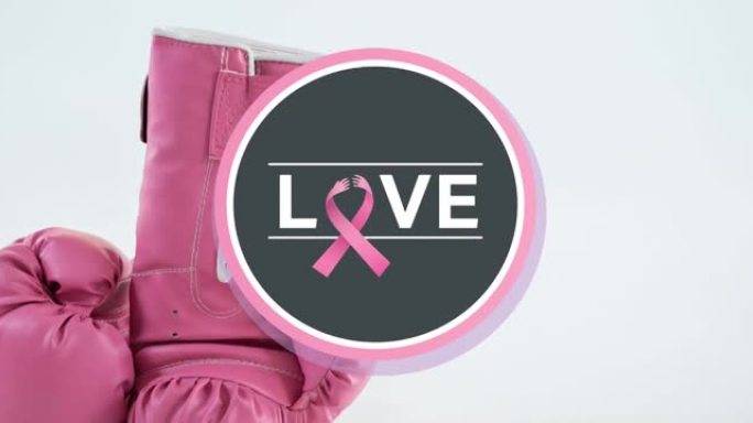 在粉色拳击手套上用粉色丝带写爱情的动画
