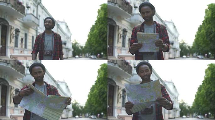 非洲男子看城市地图
