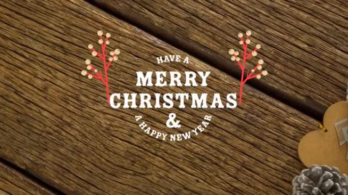 木制背景上的圣诞快乐文本动画