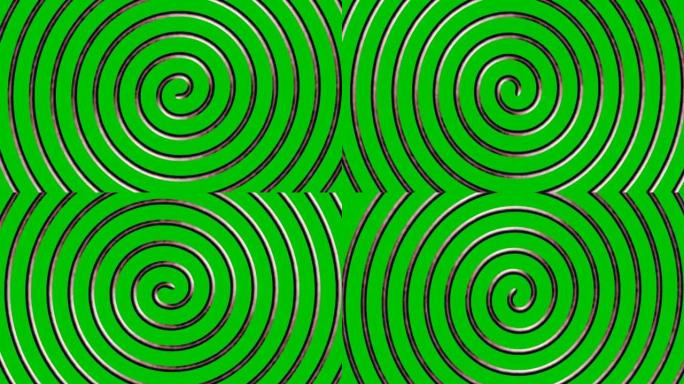 在绿色背景上旋转螺旋。