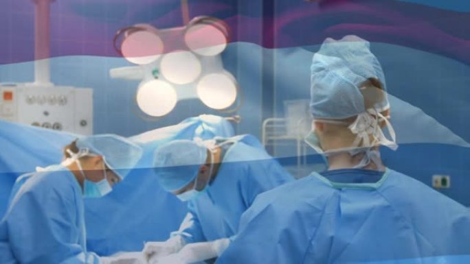 荷兰国旗在手术室中挥舞着外科医生的动画