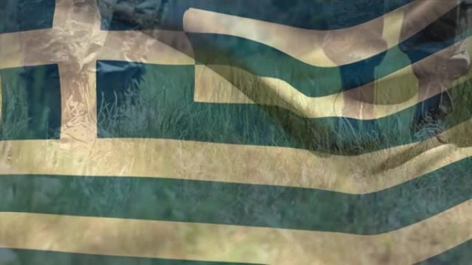 希腊国旗动画在不同的男性士兵