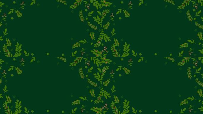 绿色背景上的植物和花卉圣诞设计动画