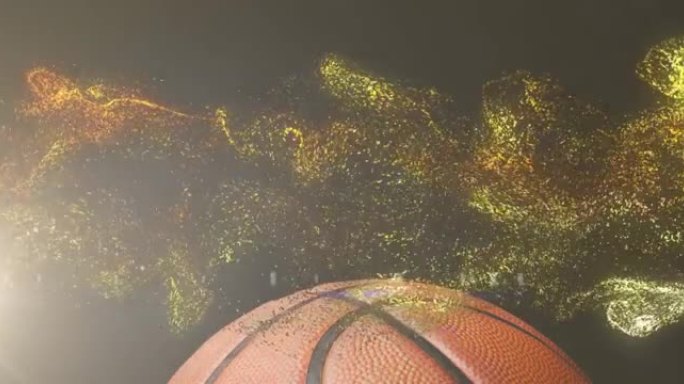 发光的金粒子在篮球上移动的动画