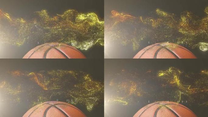 发光的金粒子在篮球上移动的动画