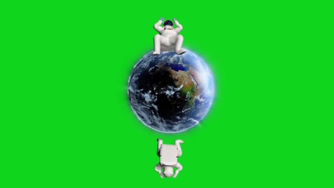 宇航员围绕地球旋转，绿屏Chromakey