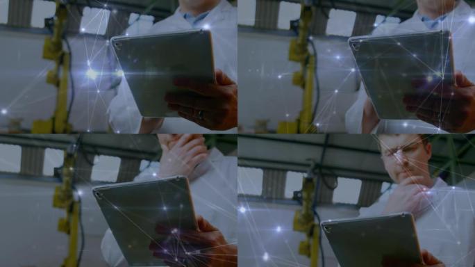 在计算机实验室中使用平板电脑制作高加索人的手的动画