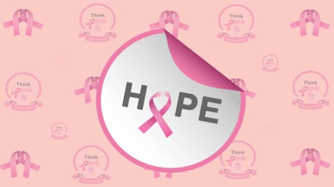 粉红乳癌丝带上乳癌意识文字的动画