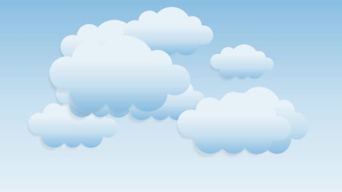 天气预报背景。在晴朗的天空中移动假云。动画插图，循环图形元素