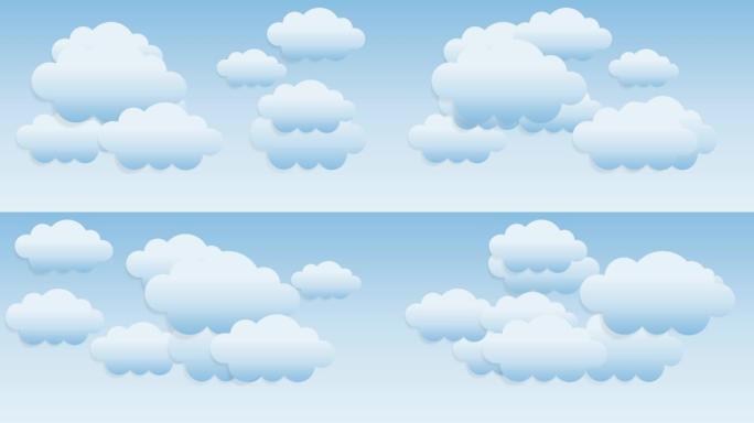 天气预报背景。在晴朗的天空中移动假云。动画插图，循环图形元素