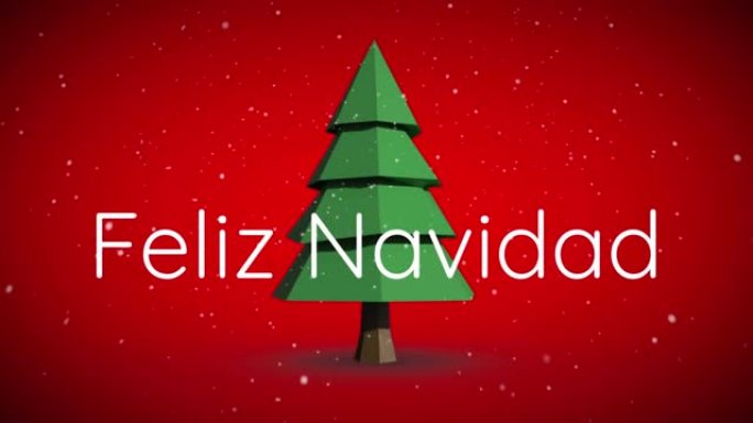 费利斯·纳维达德 (feliz navidad) 在圣诞树上的动画和红色背景上的雪