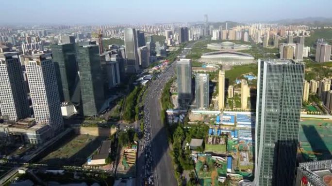 航拍中国济南城市建筑天际线
