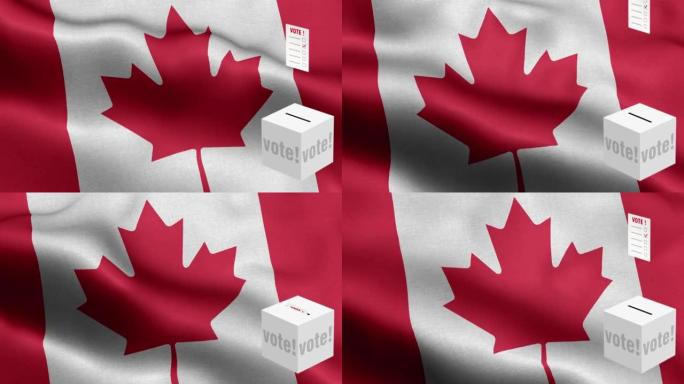 选票飞到框为加拿大选择-投票箱前的国旗-选举-投票-加拿大国旗-加拿大国旗高细节-国旗加拿大波浪图案