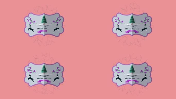 粉红色背景上连接网络上的圣诞节快乐文本动画