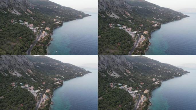 希腊科孚岛Mparmpati的岩石海岸。