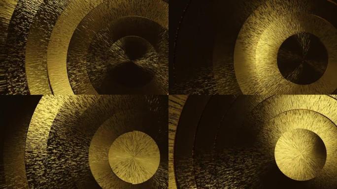 金色金属圆盘的纹理旋转。