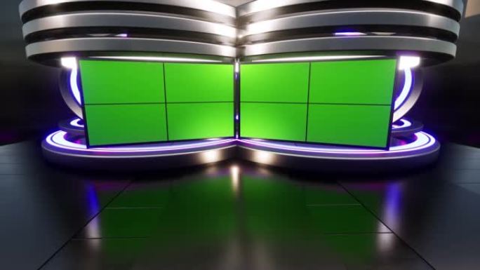 背景循环中带有霓虹灯的3D虚拟电视演播室新闻