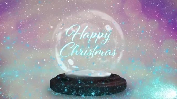 蓝色流星围绕着快乐的圣诞节文本在木板上的雪球上