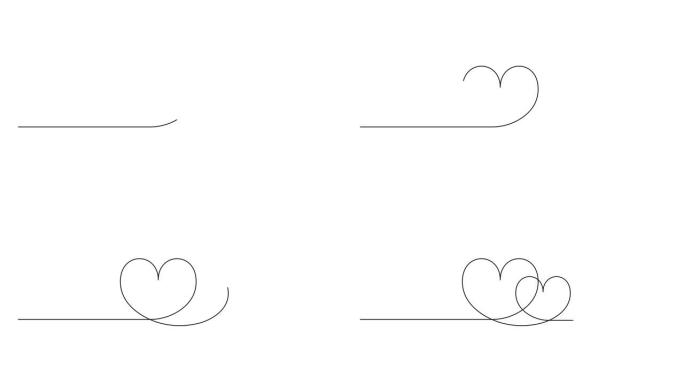 自画单连续两心的简单动画。大大小小的心。手工绘制，白底黑线